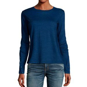 J BRAND INDIGO BLUE BUTTON CUFF CRETE COTTON TEE